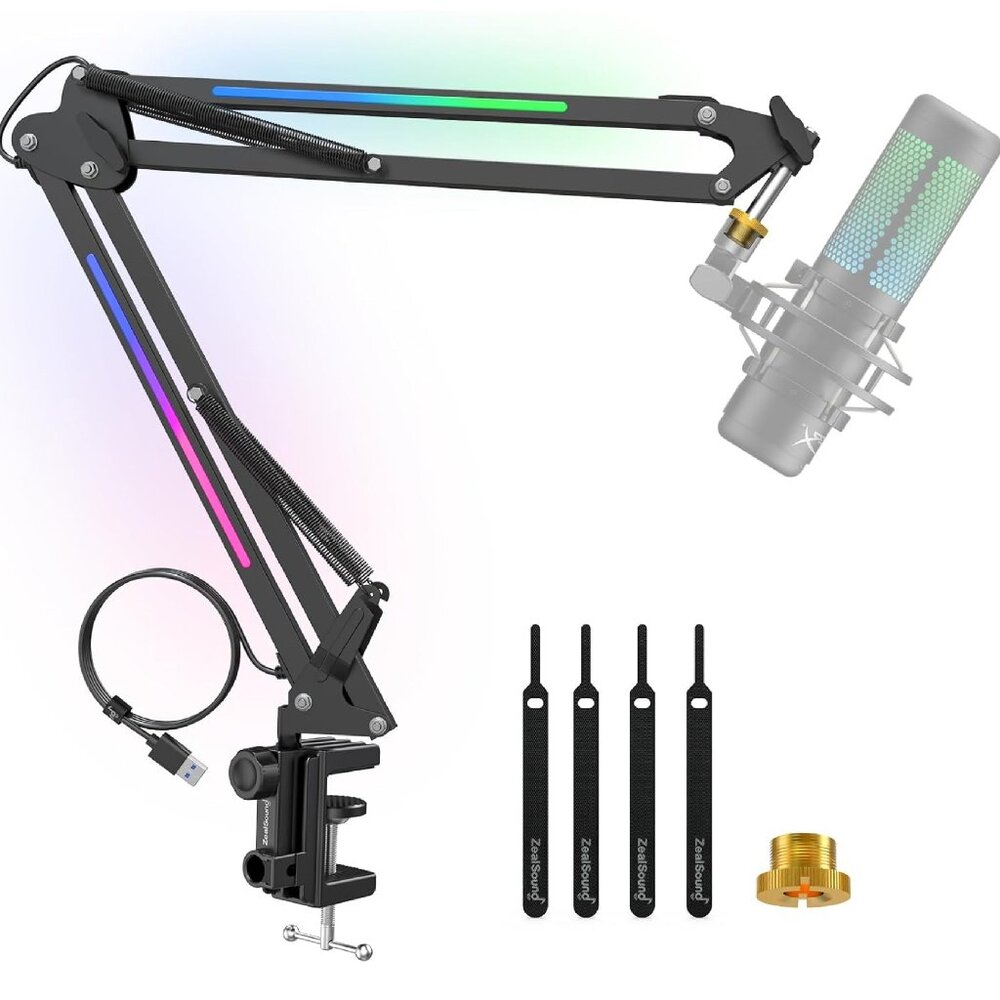 ZealSound RGB Microphone Arm Stand,Mic Arm with RGB Light for QuadCast/Blue